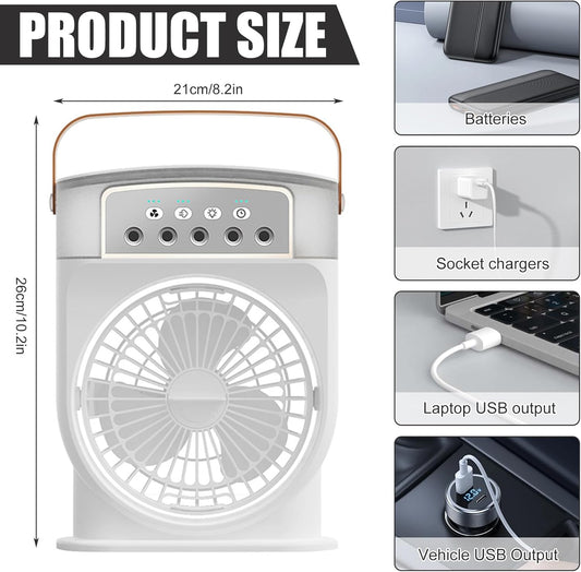 Mini 4-in-1 Air Cooler with Spray & 3 Speeds – White